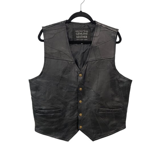 Italian Stone Design Patchwork Genuine Leather Vest Size XXL Snap Front Outdoor - Picture 1 of 7